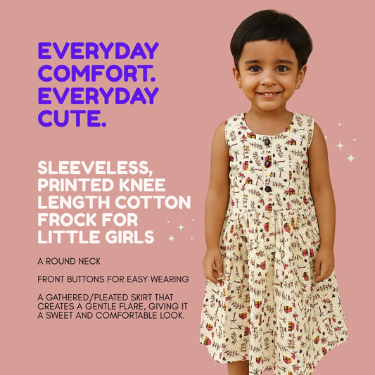 Little Village Print Cotton Frock for Girls